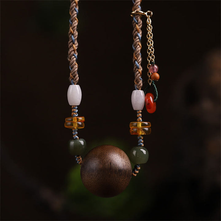 Bai Qinan Agarwood Bead Luck Strength String Necklace Pendant