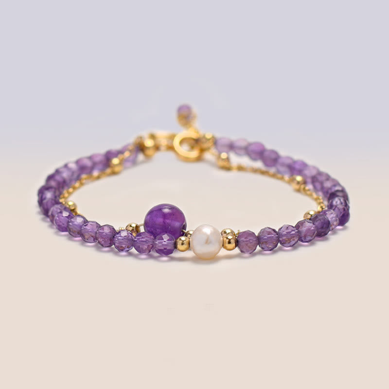 Buddha Stones 14K Gold Plated Amethyst Crystal Healing Double Layer Chain Bracelet