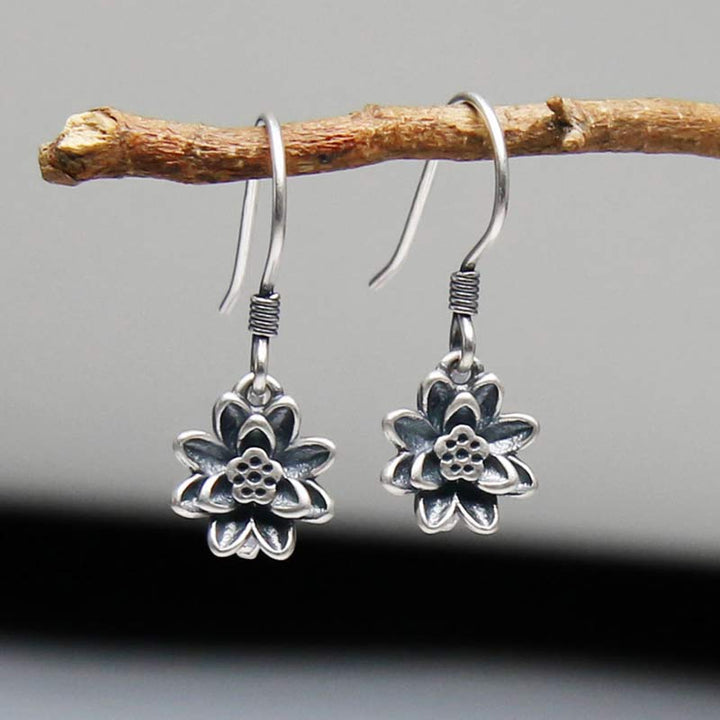 Buddha Stones 925 Sterling Silver Lotus Flower Enlightenment Earrings