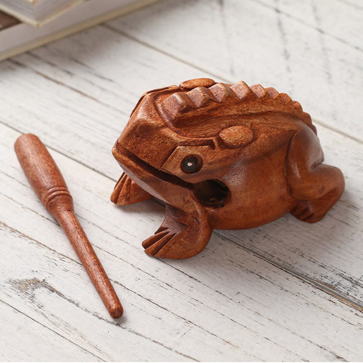 Buddha Stones Handcrafted FengShui Wealth Luck Frog Mini Wooden Croaking Frog Guiro Decoration