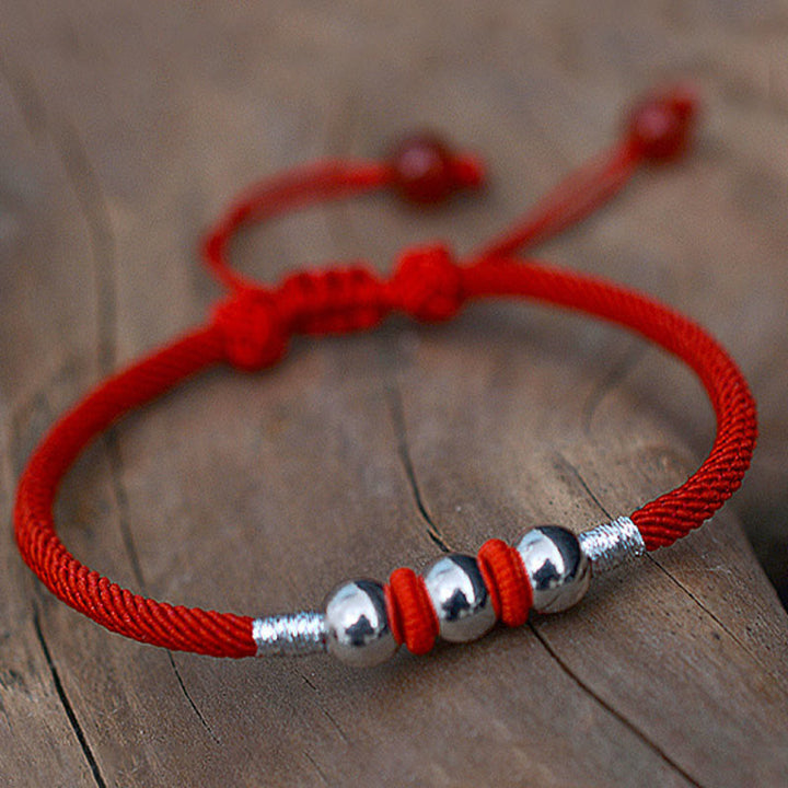 Buddha Stones 925 Sterling Silver Lucky Bead Protection Red String Bracelet