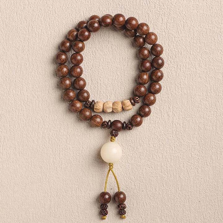 Buddha Stones Sandalwood Small Leaf Red Sandalwood Bodhi Seed Purification Double Wrap Bracelet