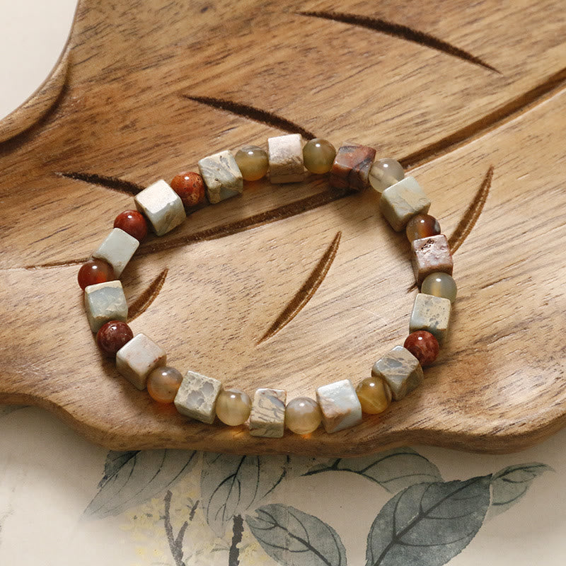 Buddha Stones Natural Stone Sea Sediment Jasper Agate Protection Bracelet