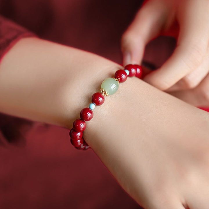 Buddha Stones Cinnabar Green Aventurine Fortune Luck Bracelet