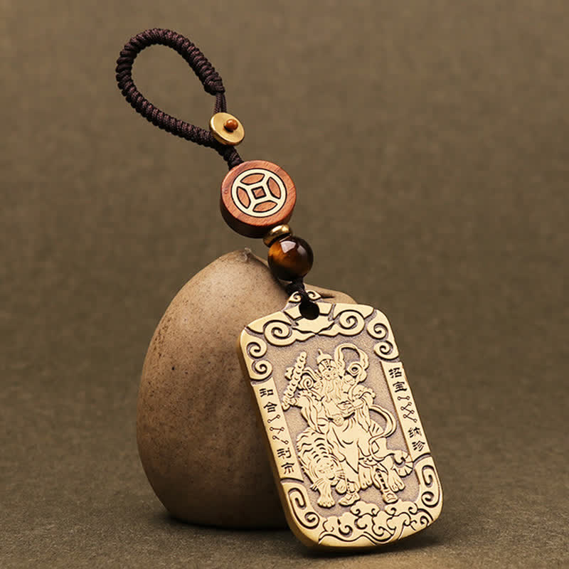 Buddha Stones God of Wealth Zhao Gongming Copper Protection Necklace Pendant Key Chain