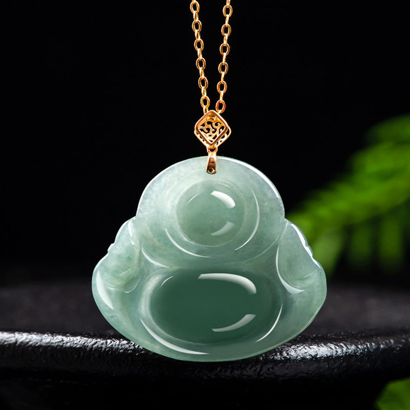 Laughing Buddha Natural Jade Prosperity Abundance Necklace Pendant