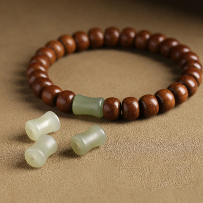 Buddha Stones Natural Abelia Biflora Wood Hetian Jade Bamboo Bead Warding Off Evil Spirits Bracelet