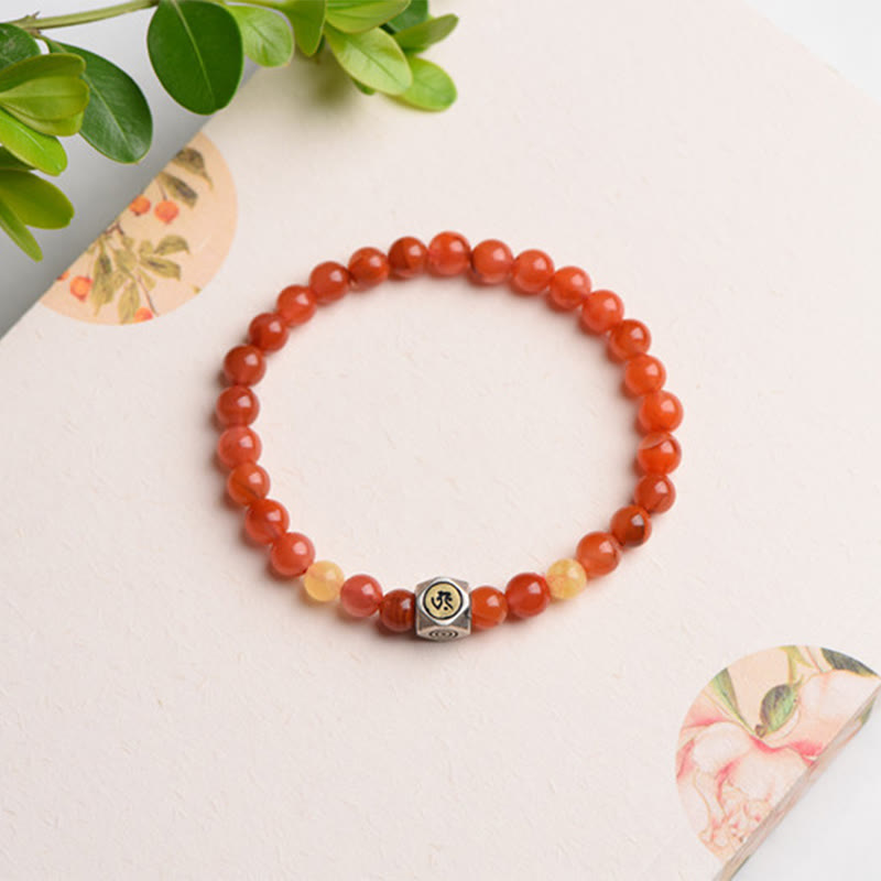 Buddha Stones 925 Sterling Silver Chinese Zodiac Natal Buddha Amulet Red Agate Amber Self-acceptance Bracelet