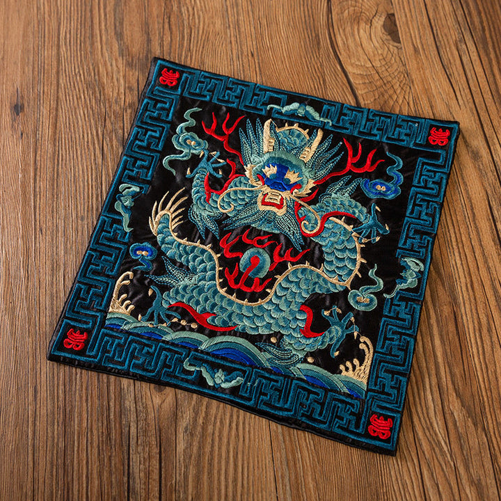 Buddha Stones Phoenix Dragon Kirin Embroidery Cup Mat Pad Tea Cup Coaster Kung Fu Tea Mat