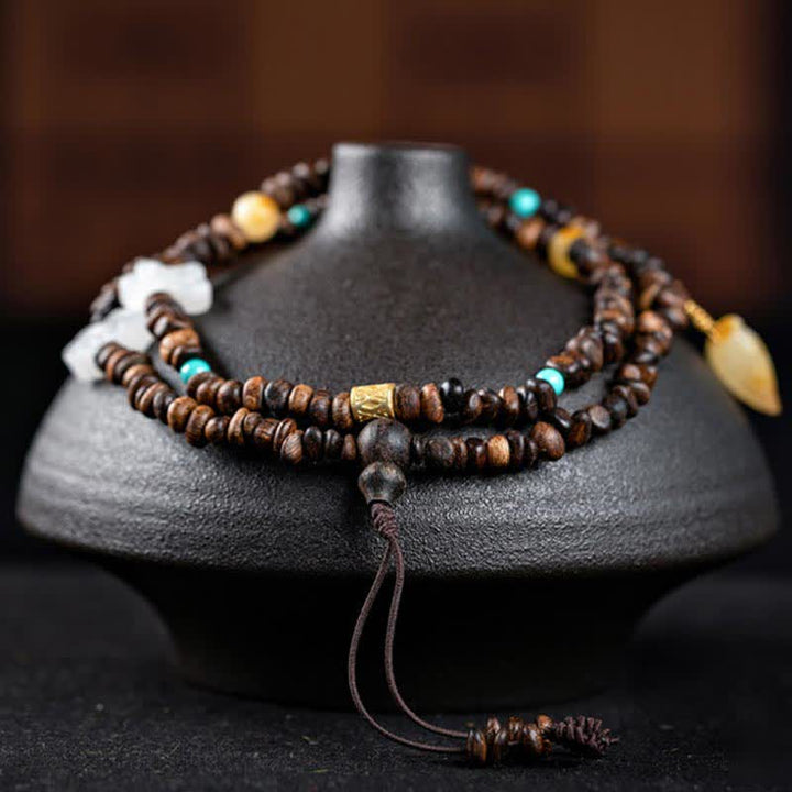 Buddha Stones 108 Mala Beads 925 Sterling Silver Brunei Agarwood Red Agate PiXiu Hetian Jade Peace Strength Bracelet