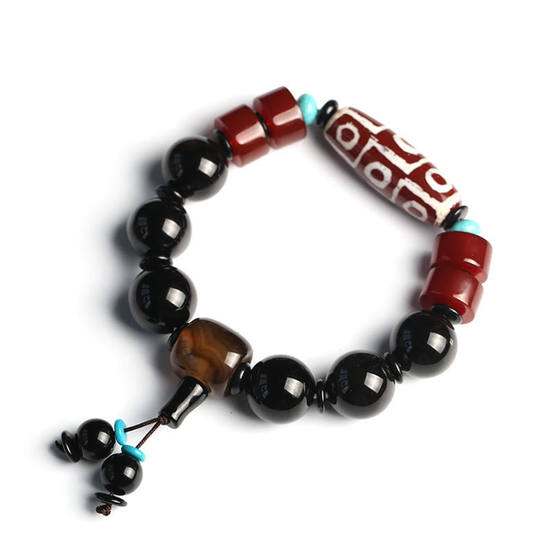 Tibetan Nine-Eye Dzi Bead Black Onyx Wealth Protection Bracelet