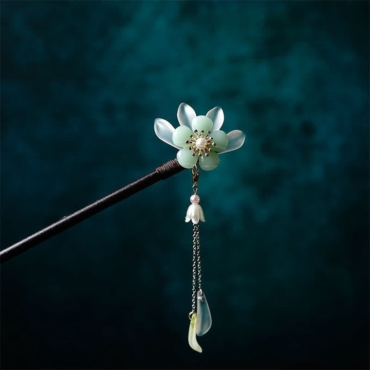 Buddha Stones Pearl Flower Leaf Butterfly Happiness Hairpin