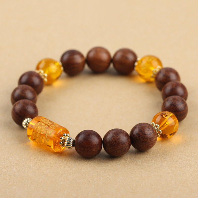 Buddha Stones Natural Phoebe Zhennan Wood Om Mani Padme Hum God Of Wealth Crystal Protection Bracelet