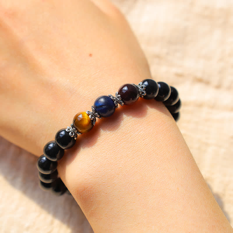 Natural Black Obsidian Tricolor Tiger Eye Strength Bracelet