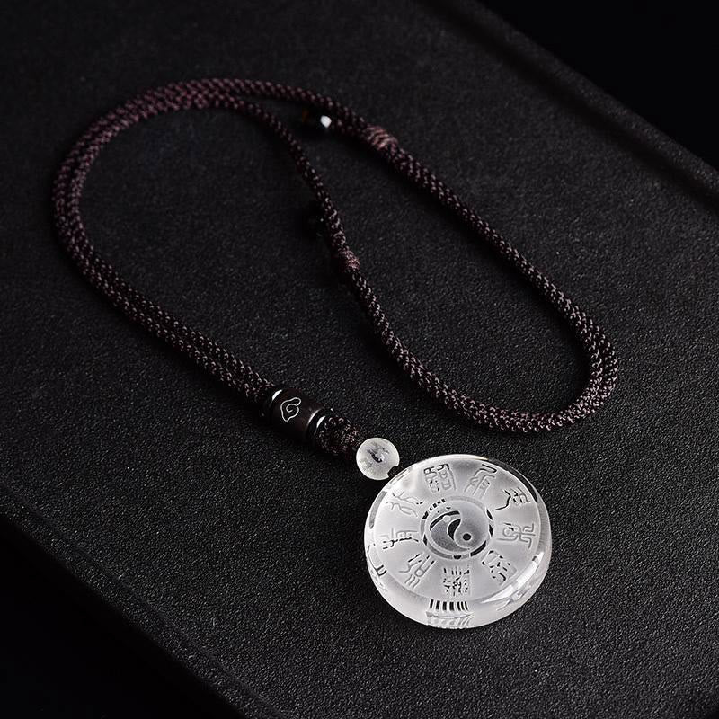 Buddha Stones Taoism Five Sacred Mountains Yin Yang Symbol Liuli Crystal Balance Necklace Pendant Key Chain