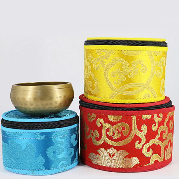 Tibetan Singing Bowl Storage Bag with Zipper Closure Decoration