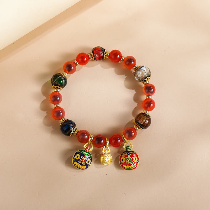 Buddha Stones Colorful Candy Agate Gold Swallowing Beast Family Liuli Glass Bead Strength Bracelet