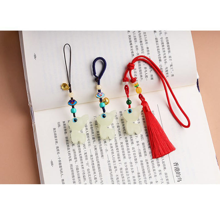 Buddha Stones Mini Cute Deer Glowstone Luminous Lucky Deer Energy Key Chain Phone Car Hanging Decoration