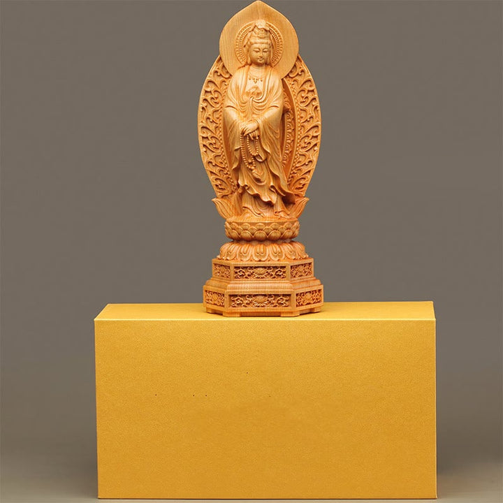 Buddha Stones Handmade Thuja Sutchuenensis Wood Kwan Yin Avalokitesvara Prosperity Decoration