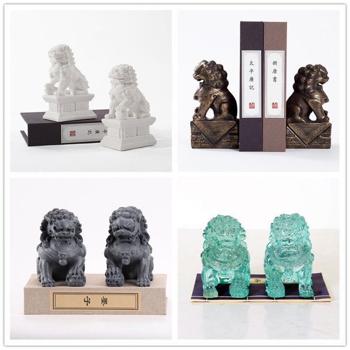 2Pcs Lion Statue Courage Strength Resin Home Office Decoration