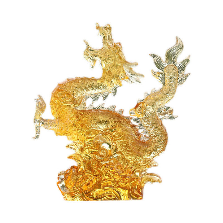 Buddha Stones Handmade Chinese Zodiac Yellow Dragon Liuli Crystal Art Piece Luck Protection Home Office Decoration