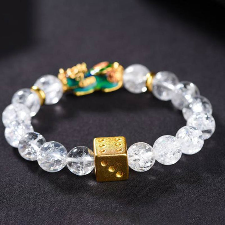 Buddha Stones Color-Changing Pixiu White Crystal Dice Wealth Bracelet