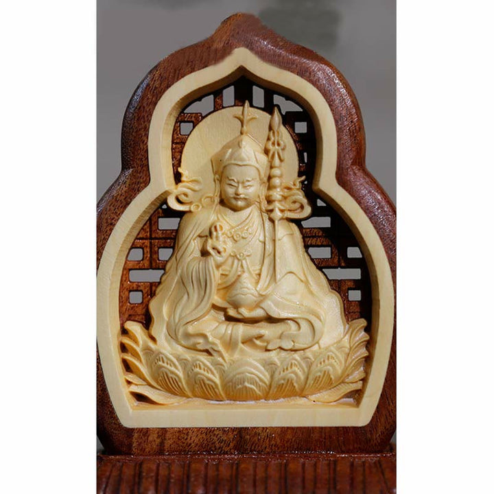 Guru Rinpoche Buddha Padmasambhavan Serenity Wood Engraved Statue Figurine Decoration