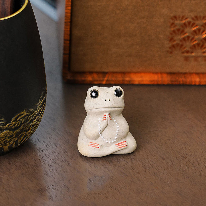 Buddha Stones Mini Small Praying Frog Ceramic Wealth Prosperity Home Tea Pet Figurine Decoration