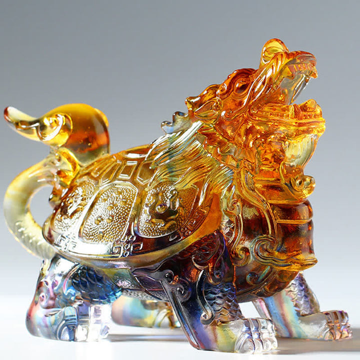 Feng Shui Dragon Turtle Handmade Liuli Crystal Art Piece Home Office Decoration