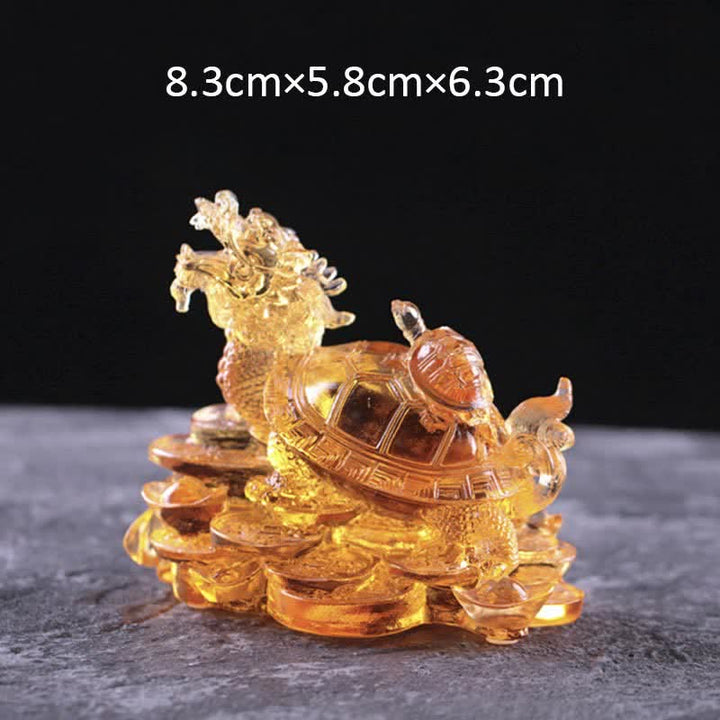 Buddha Stones Feng Shui Dragon Turtle Coins Handmade Liuli Crystal Luck Art Piece Home Office Decoration