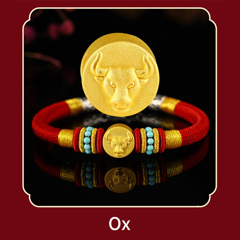 Buddha Stones 999 Gold Chinese Zodiac Om Mani Padme Hum King Kong Knot Protection Handcrafted Bracelet