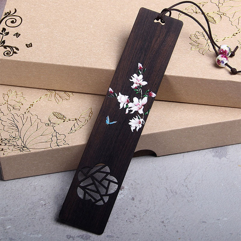 Buddha Stones Butterfly Flower Ebony Wood Bookmarks With Gift Box