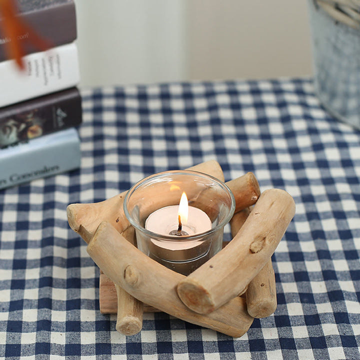 Buddha Stones Wood Candlestick Home Candle Holder Decoration