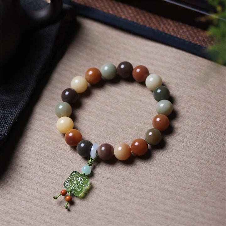 Buddha Stones Natural Multicolored Gradient Bodhi Seed Liuli Glass Charm Peace Bracelet