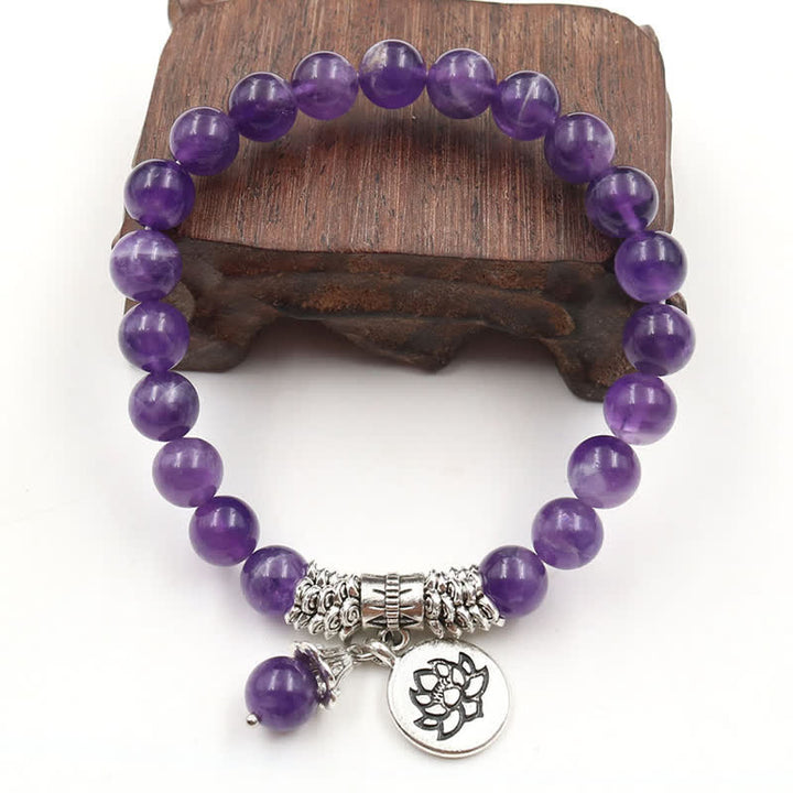 Buddha Stones Amethyst Crystal Lotus Healing Balance Bracelet