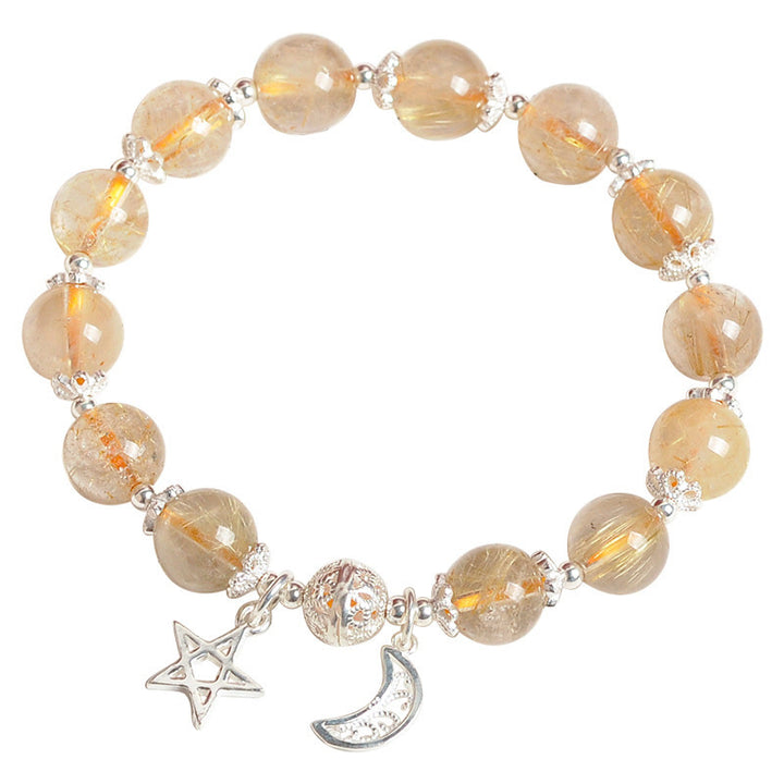 Buddha Stones 925 Sterling Silver Natural Citrine Happiness Moon Star Charm Bracelet