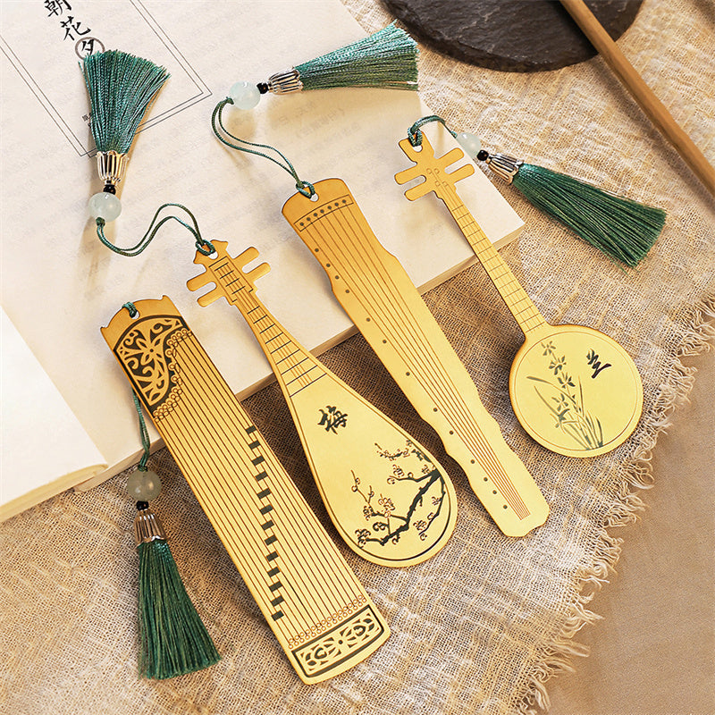 Buddha Stones Classical Musical Instruments Pipa Guzheng Guqin Ruan Metal Bookmarks Tassel With Gift Box