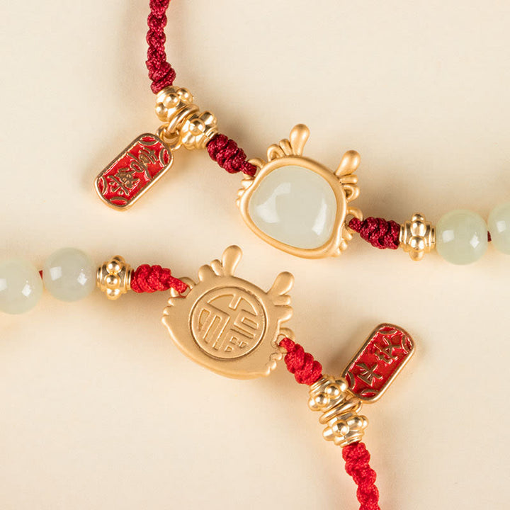 Buddha Stones Year of the Dragon Hetian White Jade Fu Character Peace And Joy Protection Bracelet