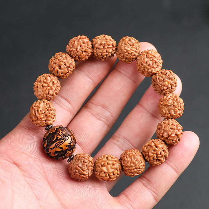 Buddha Stones Tibet Rudraksha Bodhi Seed PiXiu Copper Coin Wealth Luck Bracelet