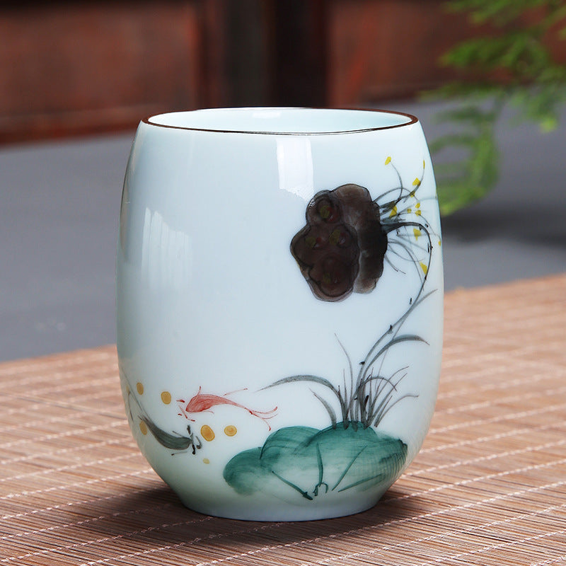 Buddha Stones Koi Fish Lotus Landscape Dandelion Peony Flower Ceramic Teacup Kung Fu Tea Cup