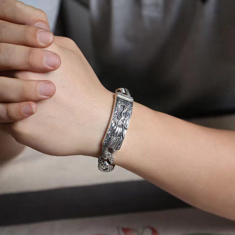 Buddha Stones Retro Dragon Scale Pattern Engraved Protection Bracelet