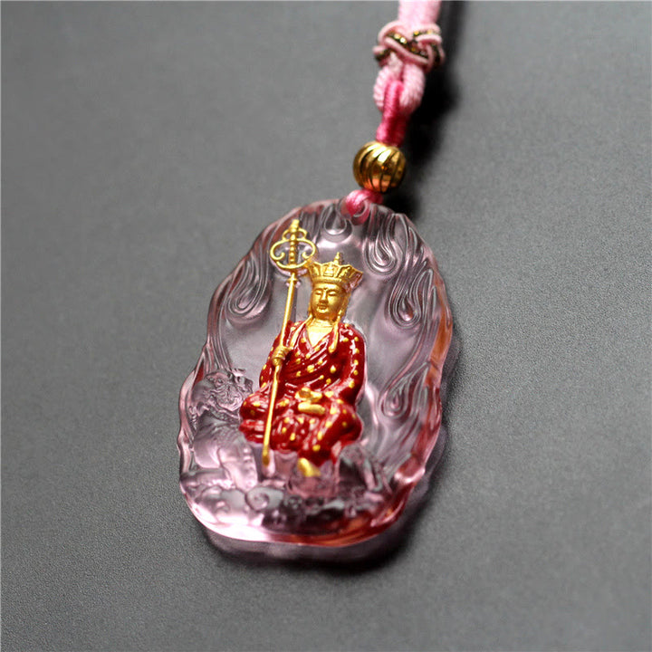 Buddha Stones Ksitigarbha Buddha Liuli Crystal Compassion Amulet Necklace Pendant