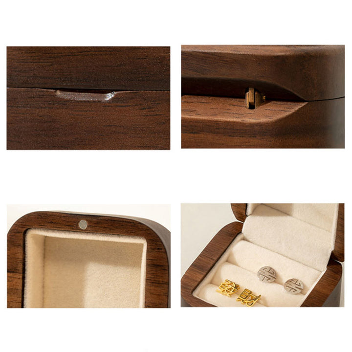 Retro Handmade Black Walnut Wood Ring Jewelry Storage Box Leaf Wooden Gift Box