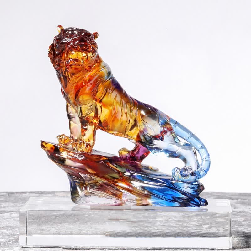 Handmade Liuli Crystal Tiger Art Piece Protection Home Decoration