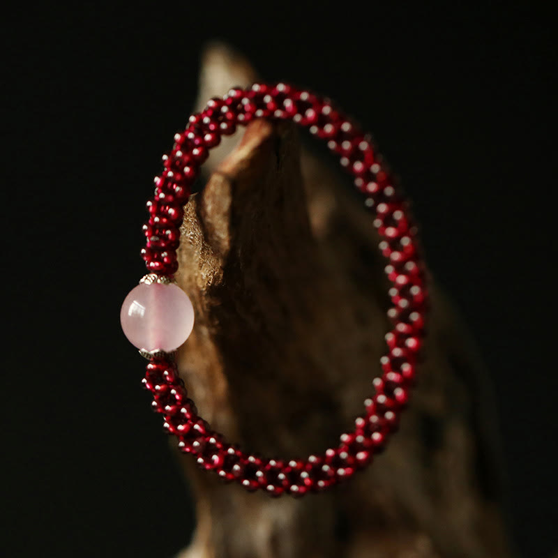 Buddha Stones Natural Garnet Pink Crystal Red Agate Amazonite Bead Protection Bracelet