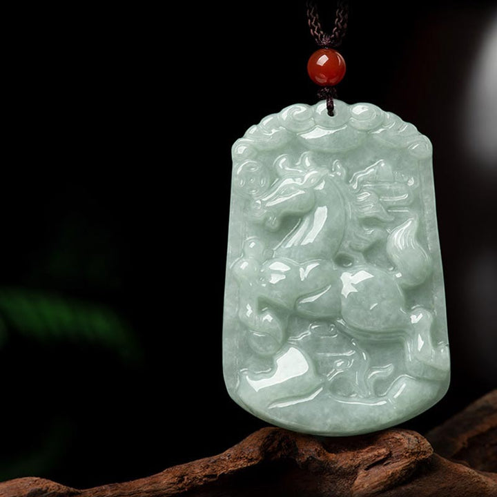 Natural Jade 12 Chinese Zodiac Abundance Amulet Pendant Necklace