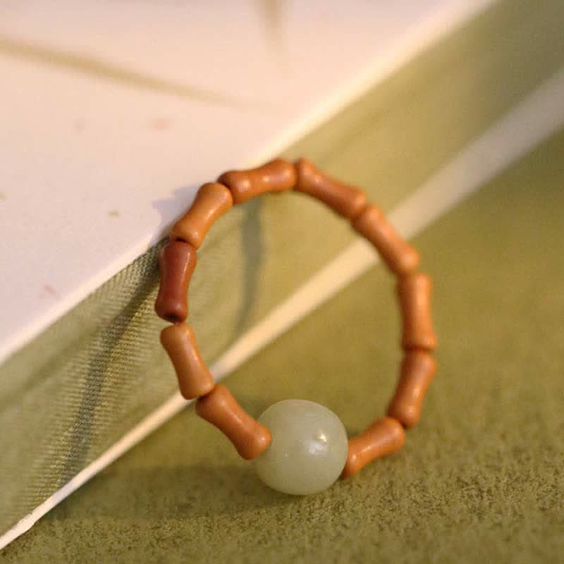 Hetian Jade Beaded Bamboo Prosperity Luck Ring