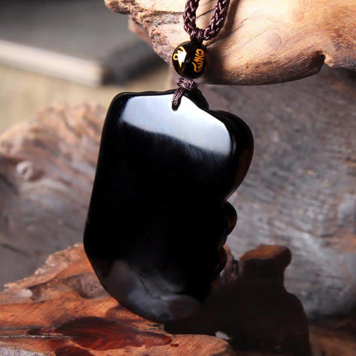 Black Obsidian Elephant Protection String Necklace Pendant Key Chain