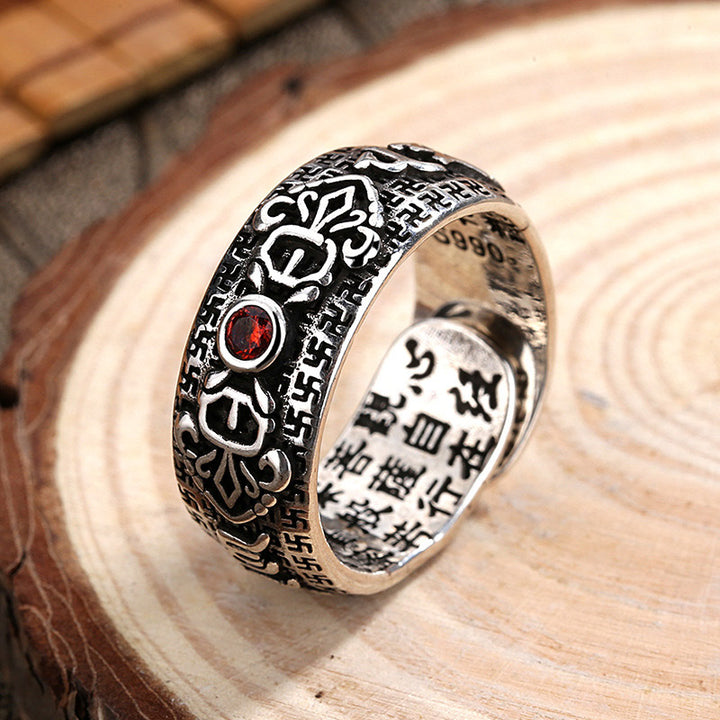 Genstone PiXiu Feng Shui Frog Vajra Dorje Heart Sutra Wealth Adjustable Ring