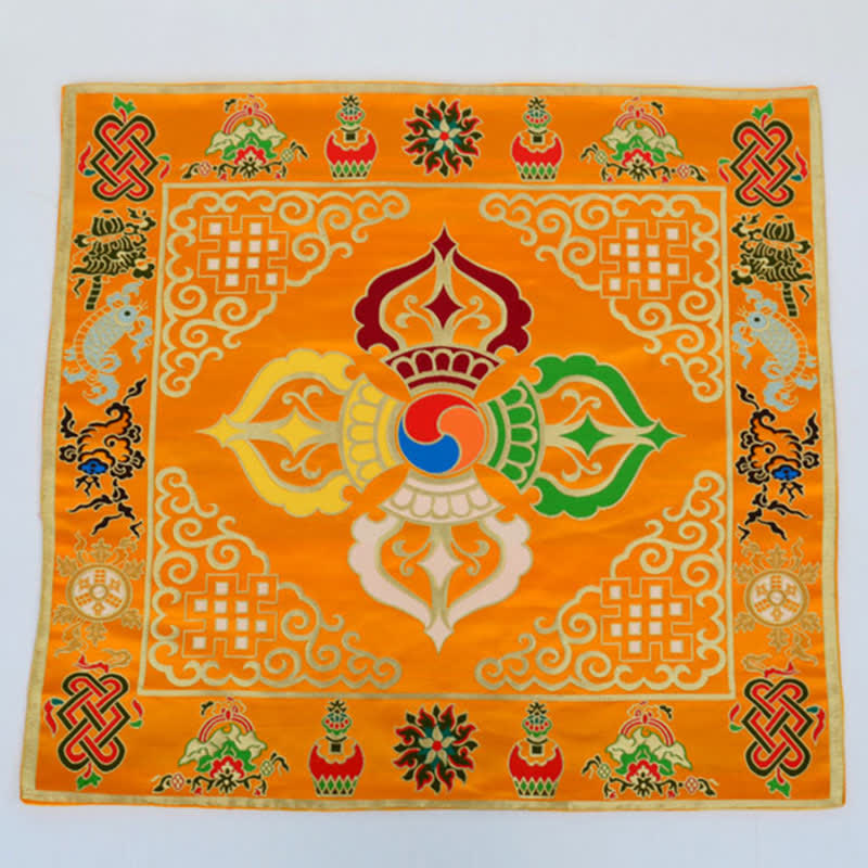 Flower Endless Knot Prayer Altar Mat Healing Meditation 8 Auspicious Symbols Mat Table Runner